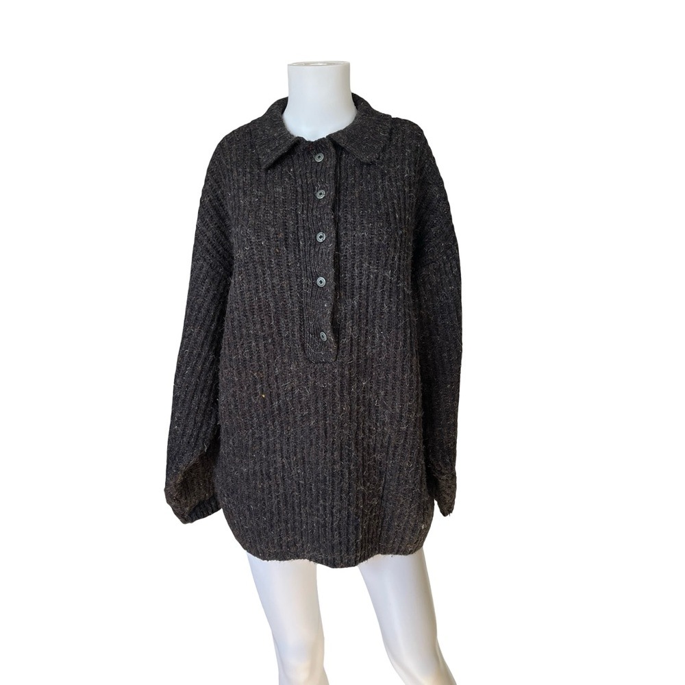 Vintage Limited Collared Sweater Charcoal Gray Ribbed Knit Neutral Size Large